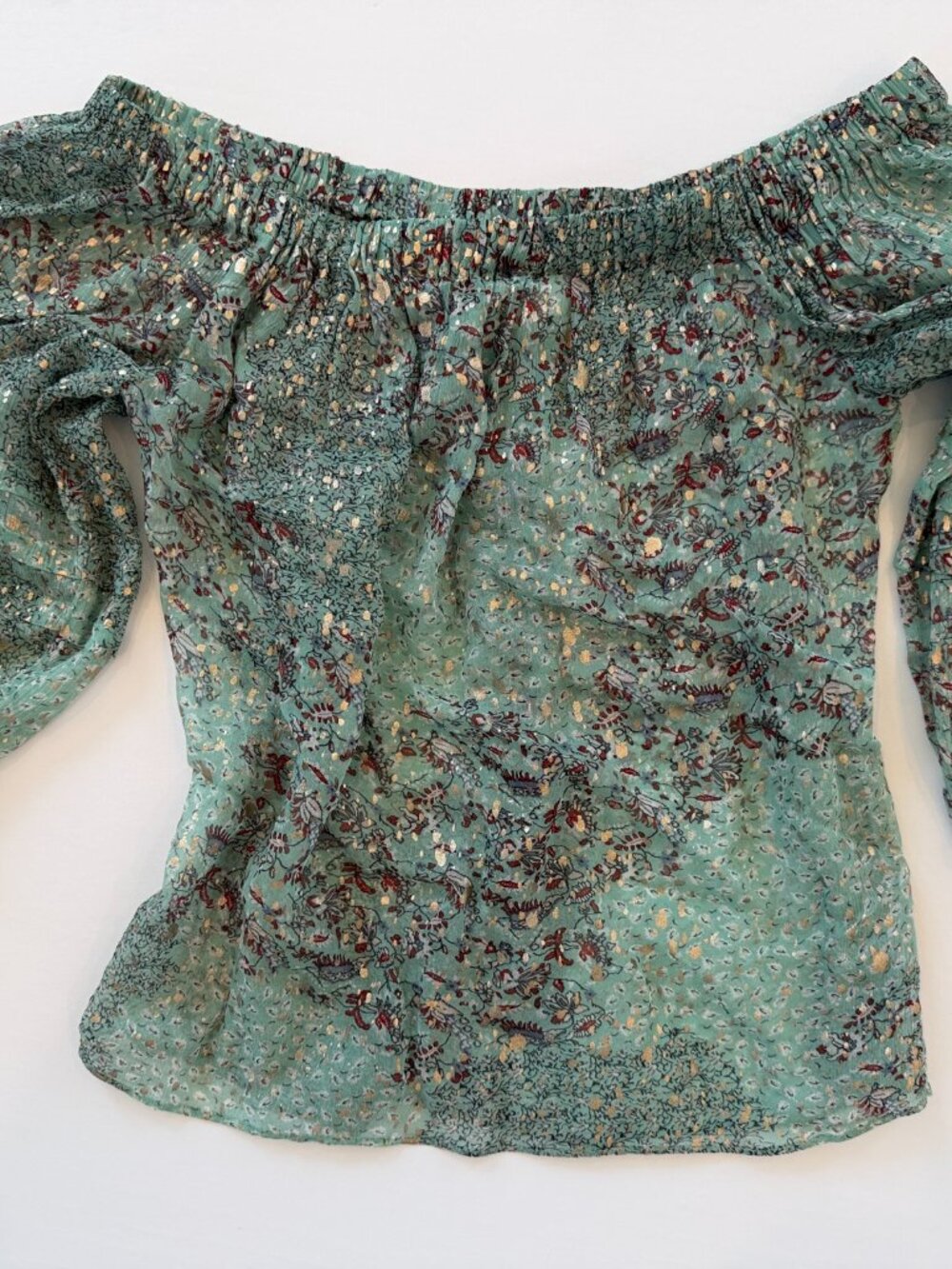 New Vert d'eau Floral Olga Off-Shoulder Blouse by Ba&sh
